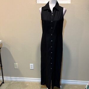 Valerie Stevens Black Button-Down Linen Blend Maxi Dress